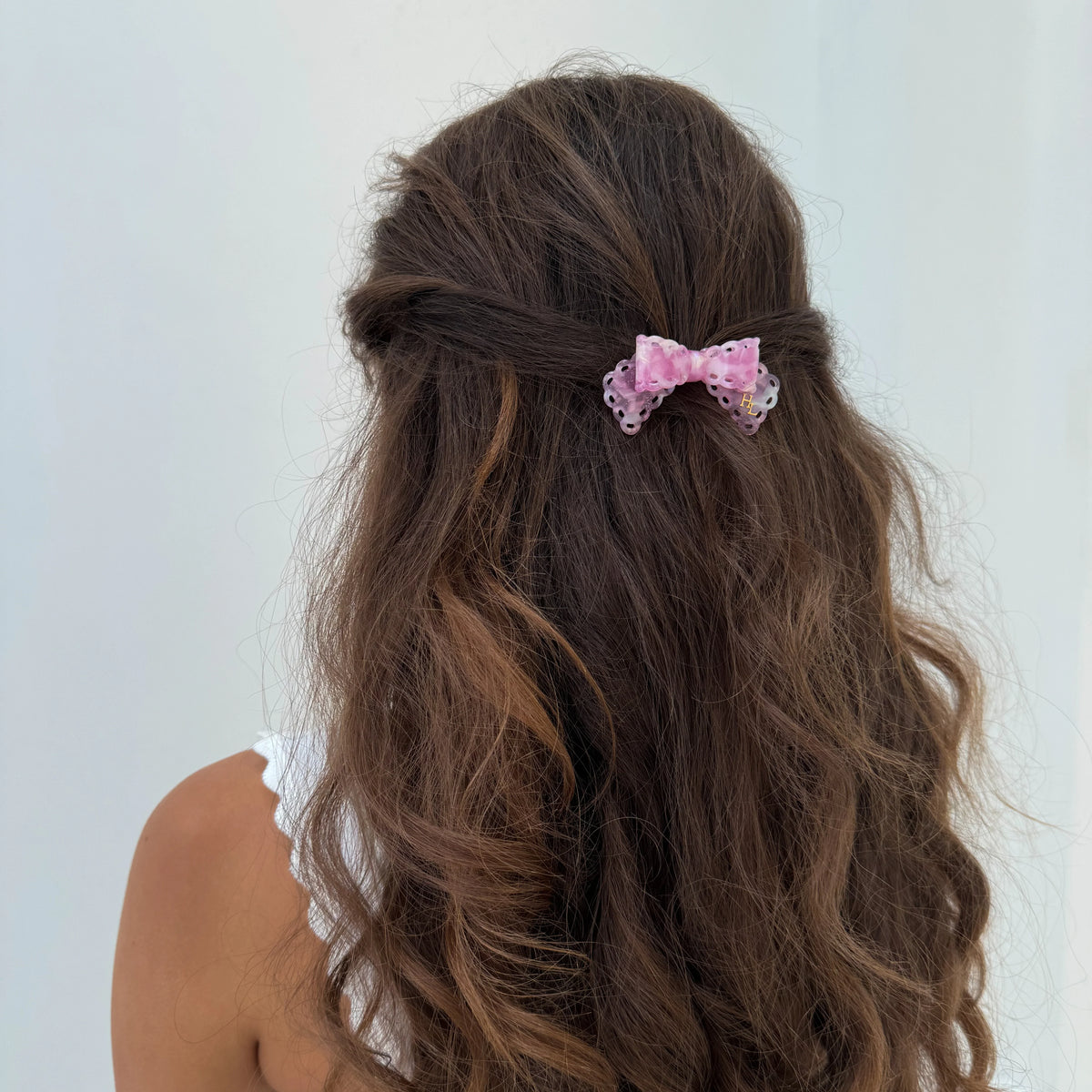 Honeylux - Barrette noeud papillon en acétate " rose poudré "
