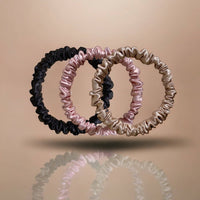 Honeylux - Lot de 3 chouchous en soie Skinny - noir, rose, champagne