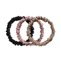Honeylux - Lot de 3 chouchous en soie Skinny - noir, rose, champagne