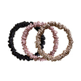 Honeylux - Lot de 3 chouchous en soie Skinny - noir, rose, champagne