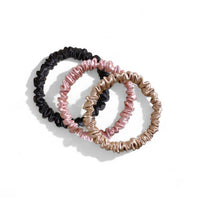 Honeylux - Lot de 3 chouchous en soie Skinny - noir, rose, champagne
