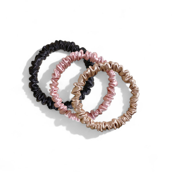 Honeylux - Lot de 3 chouchous en soie Skinny - noir, rose, champagne