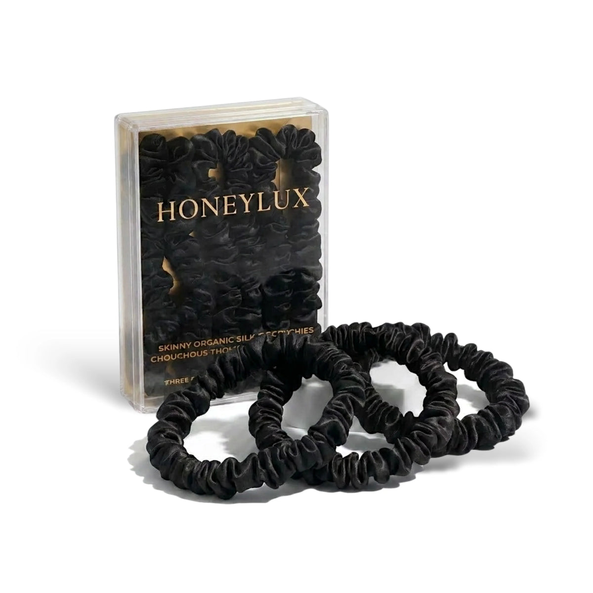 Honeylux - Lot de 3 chouchous en soie Skinny - noir, rose, champagne
