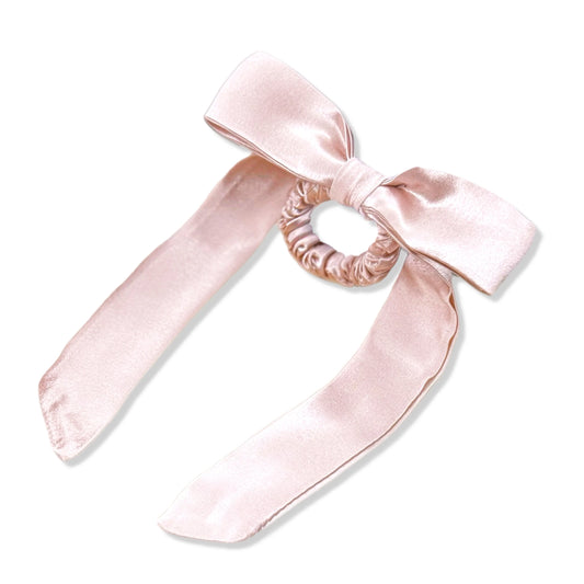 Honeylux - Chouchou fin en soie de mûrier avec noeud " rose "