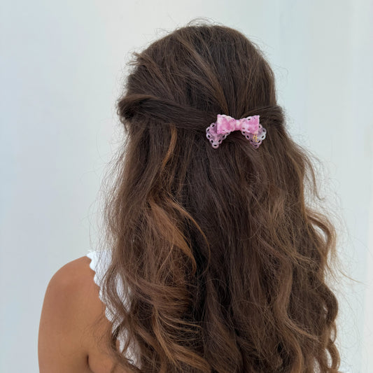 Honeylux - Barrette noeud papillon en acétate " rose poudré "